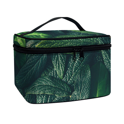 Green Leaves Print Travel Makeup Bag