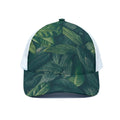 Green Leaves Print White Mesh Trucker Hat