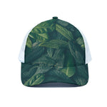 Green Leaves Print White Mesh Trucker Cap