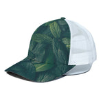 Green Leaves Print White Mesh Trucker Cap