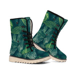 Green Leaves Print Winter Boots