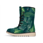 Green Leaves Print Winter Boots
