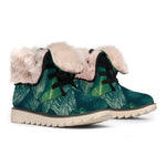 Green Leaves Print Winter Boots