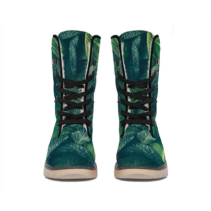 Green Leaves Print Winter Boots