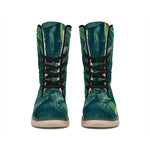 Green Leaves Print Winter Boots