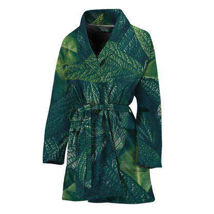 Green Leaves Print Women's Bathrobe
