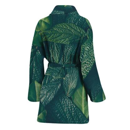 Green Leaves Print Women's Bathrobe