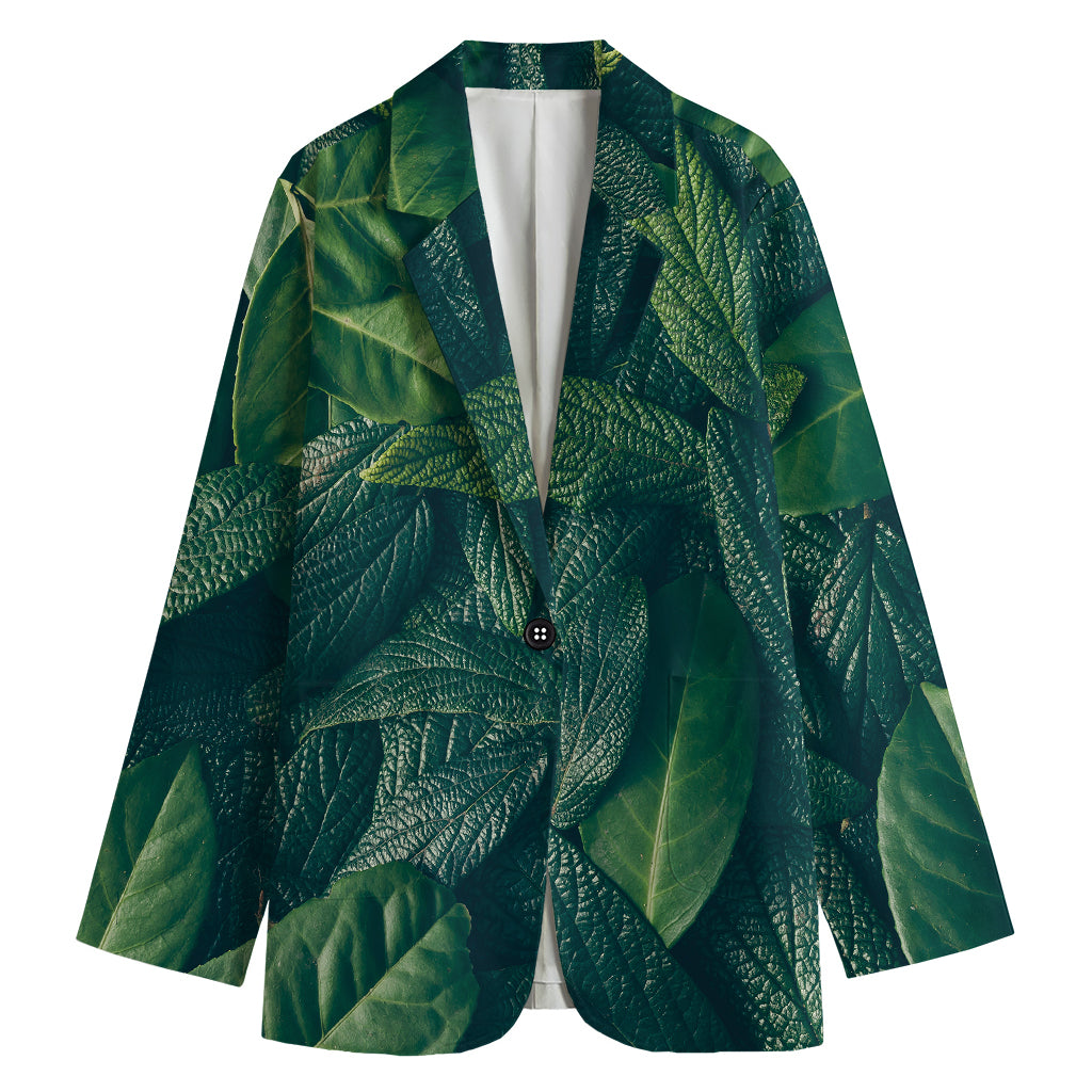 Green Leaves Print Women's Blazer