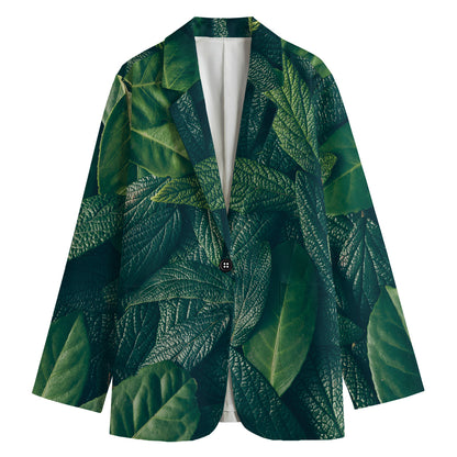 Green Leaves Print Women's Blazer