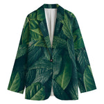 Green Leaves Print Women's Cotton Blazer