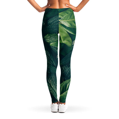Green Leaves Print Women's Leggings