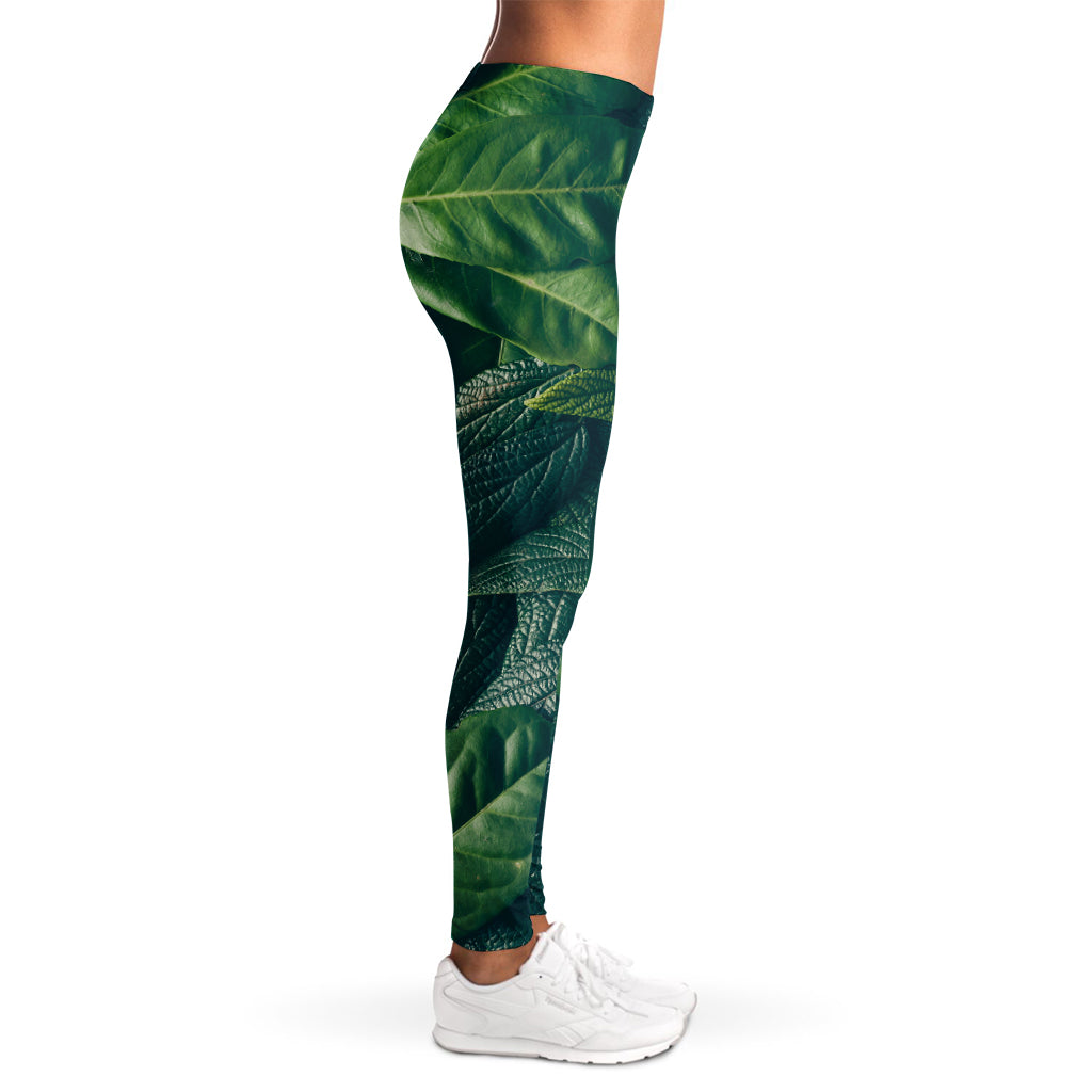 Green Leaves Print Women's Leggings