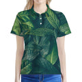 Green Leaves Print Women's Polo Shirt