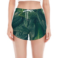 Green Leaves Print Women's Split Running Shorts
