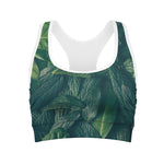Green Leaves Print Women's Sports Bra