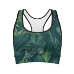 Green Leaves Print Women's Sports Bra