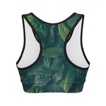 Green Leaves Print Women's Sports Bra