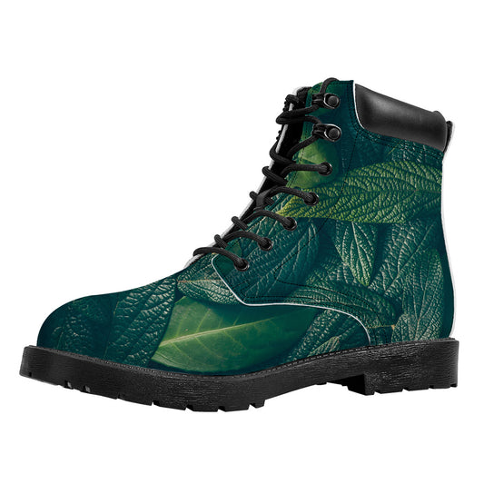 Green Leaves Print Work Boots