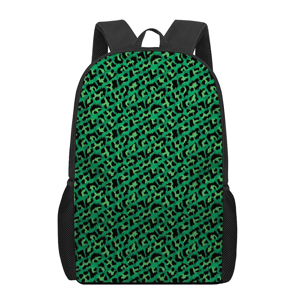 Green Leopard Print 17 Inch Backpack