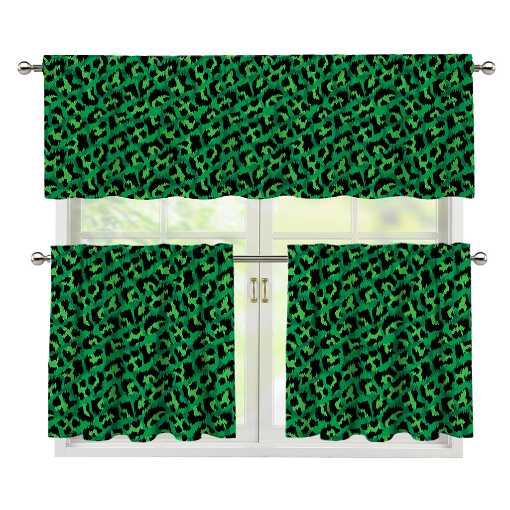 Green Leopard Print 3 Piece Kitchen Curtains