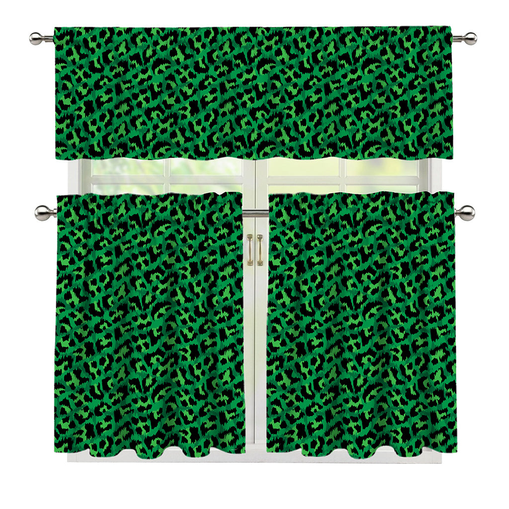 Green Leopard Print 3 Piece Kitchen Curtains