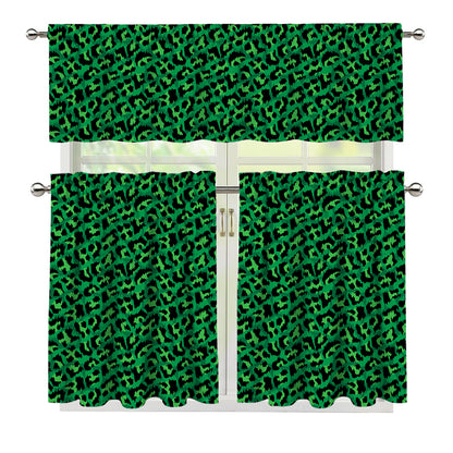 Green Leopard Print 3 Piece Kitchen Curtains