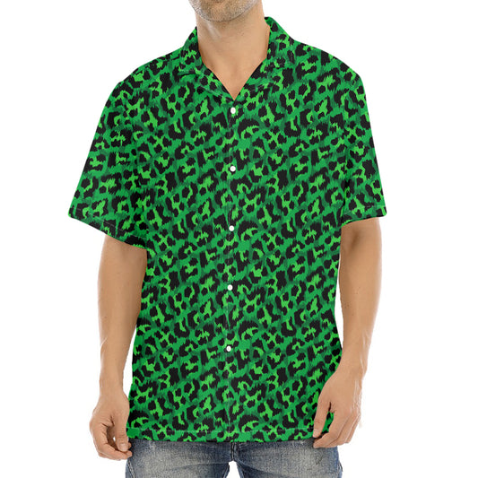 Green Leopard Print Aloha Shirt