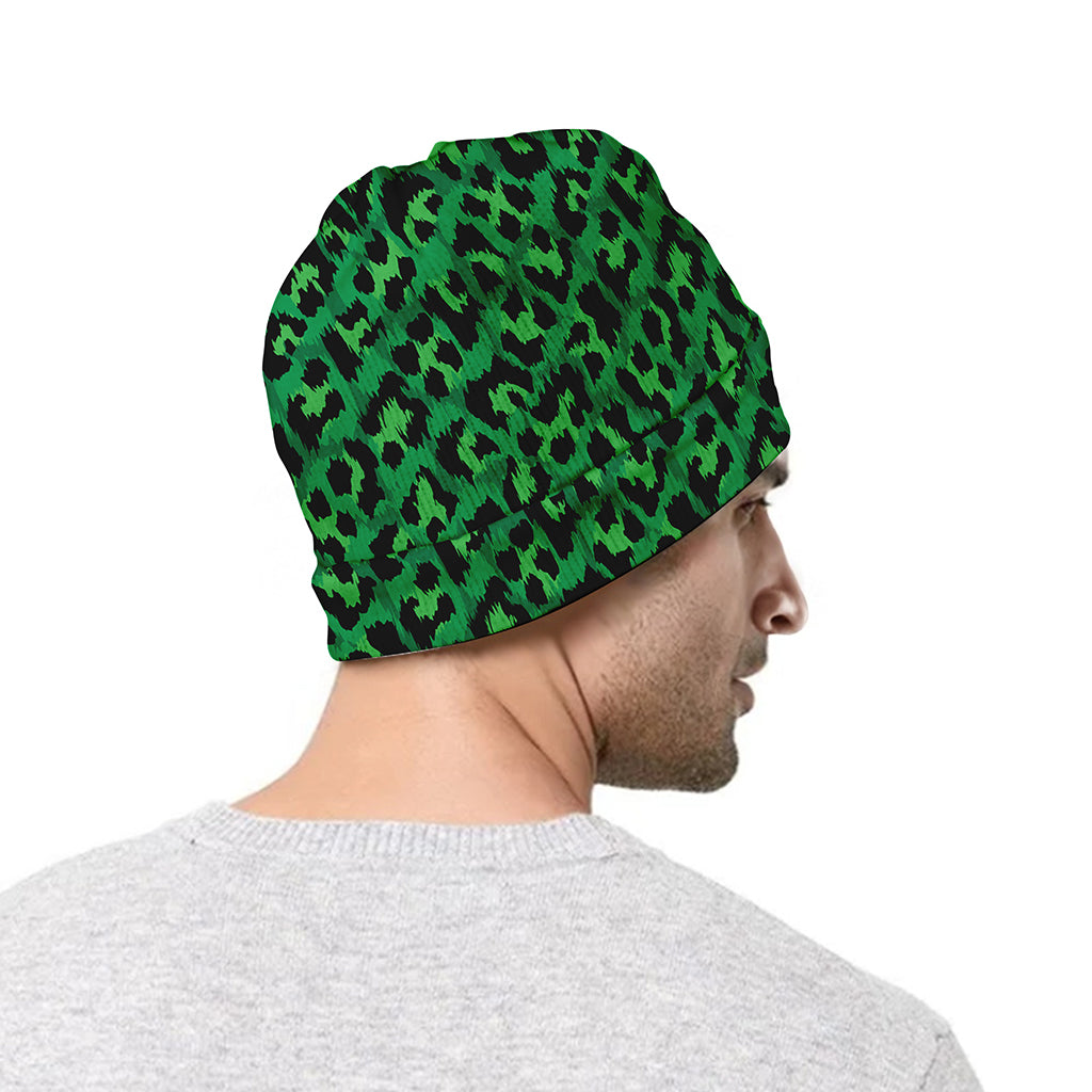 Green Leopard Print Beanie