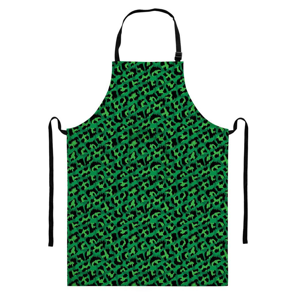 Green Leopard Print Bib Apron With Pocket