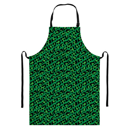 Green Leopard Print Bib Apron With Pocket