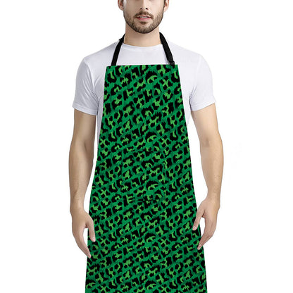 Green Leopard Print Bib Apron With Pocket