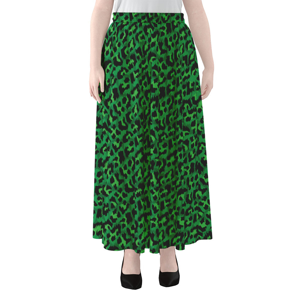 Green Leopard Print Chiffon Maxi Skirt