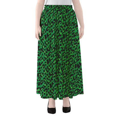 Green Leopard Print Chiffon Maxi Skirt