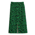 Green Leopard Print Cotton Front Slit Maxi Skirt