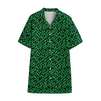 Green Leopard Print Cotton Hawaiian Shirt