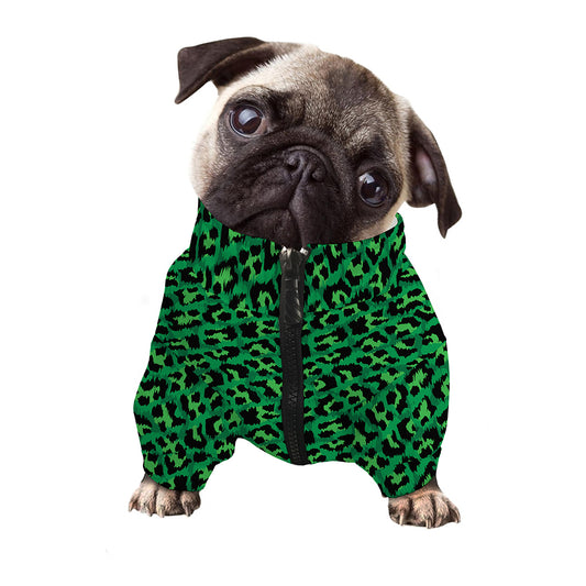 Green Leopard Print Dog Zip Up Jacket
