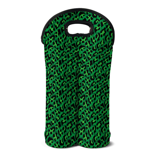 Green Leopard Print Double Neoprene Wine Tote