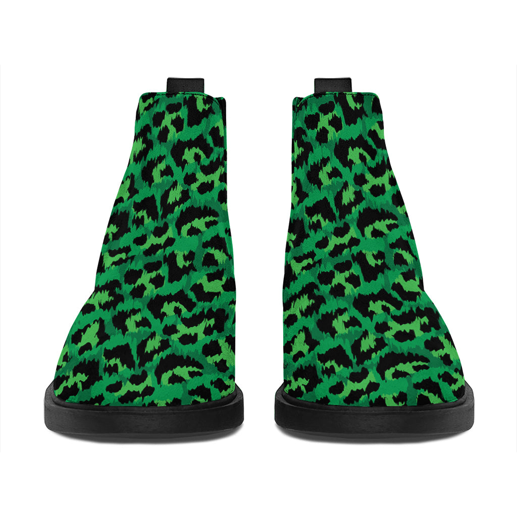 Green Leopard Print Flat Ankle Boots