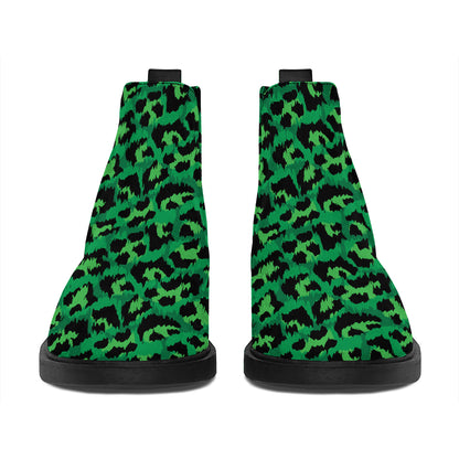Green Leopard Print Flat Ankle Boots