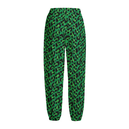 Green Leopard Print Fleece Lined Knit Pants