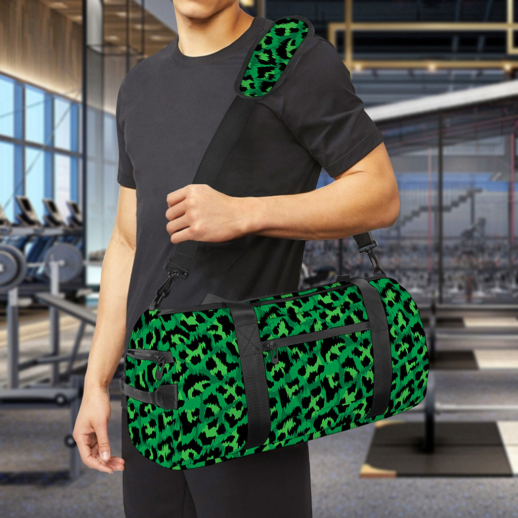 Green Leopard Print Gym Bag