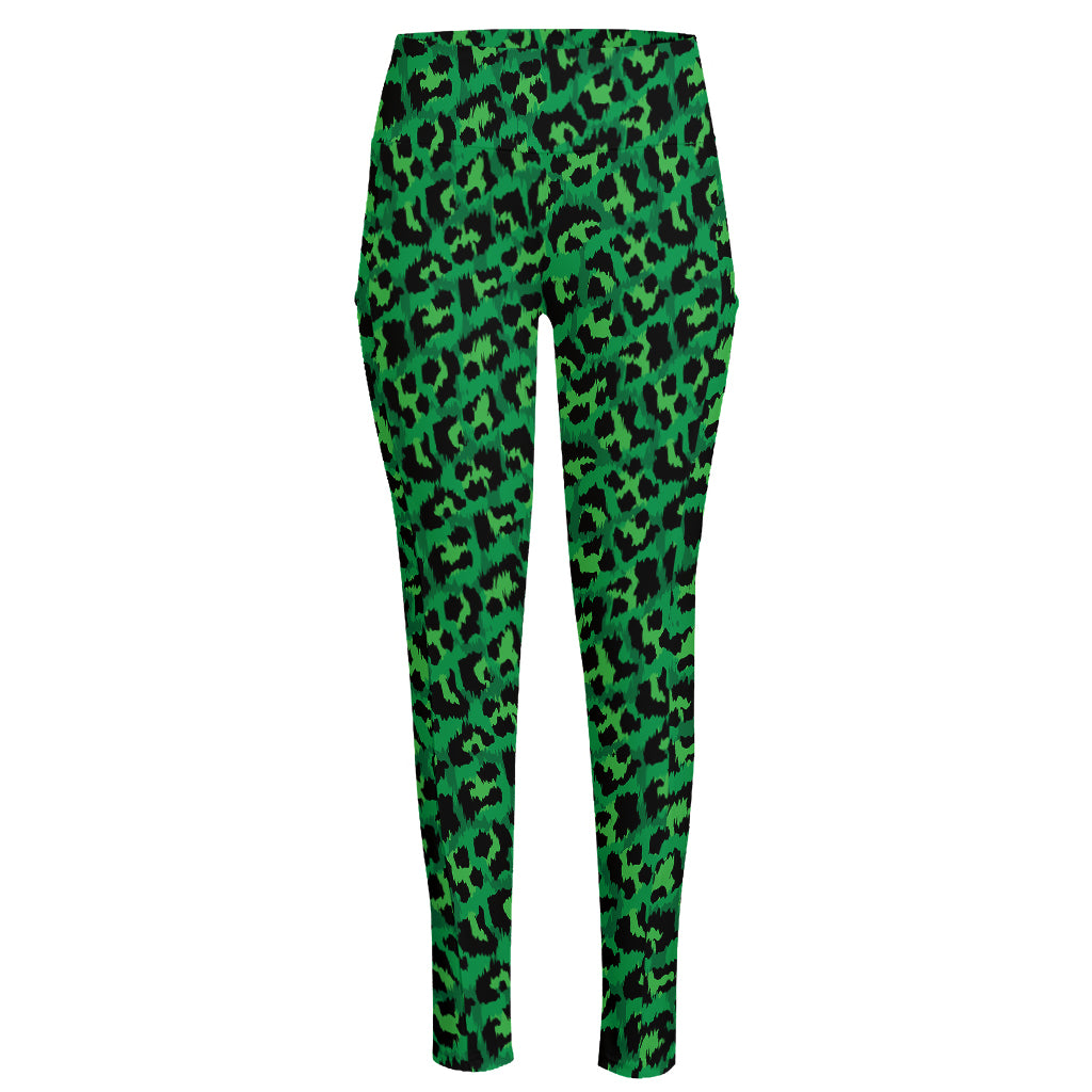 Green Leopard Print High-Waisted Pocket Leggings