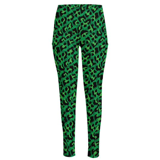 Green Leopard Print High-Waisted Pocket Leggings