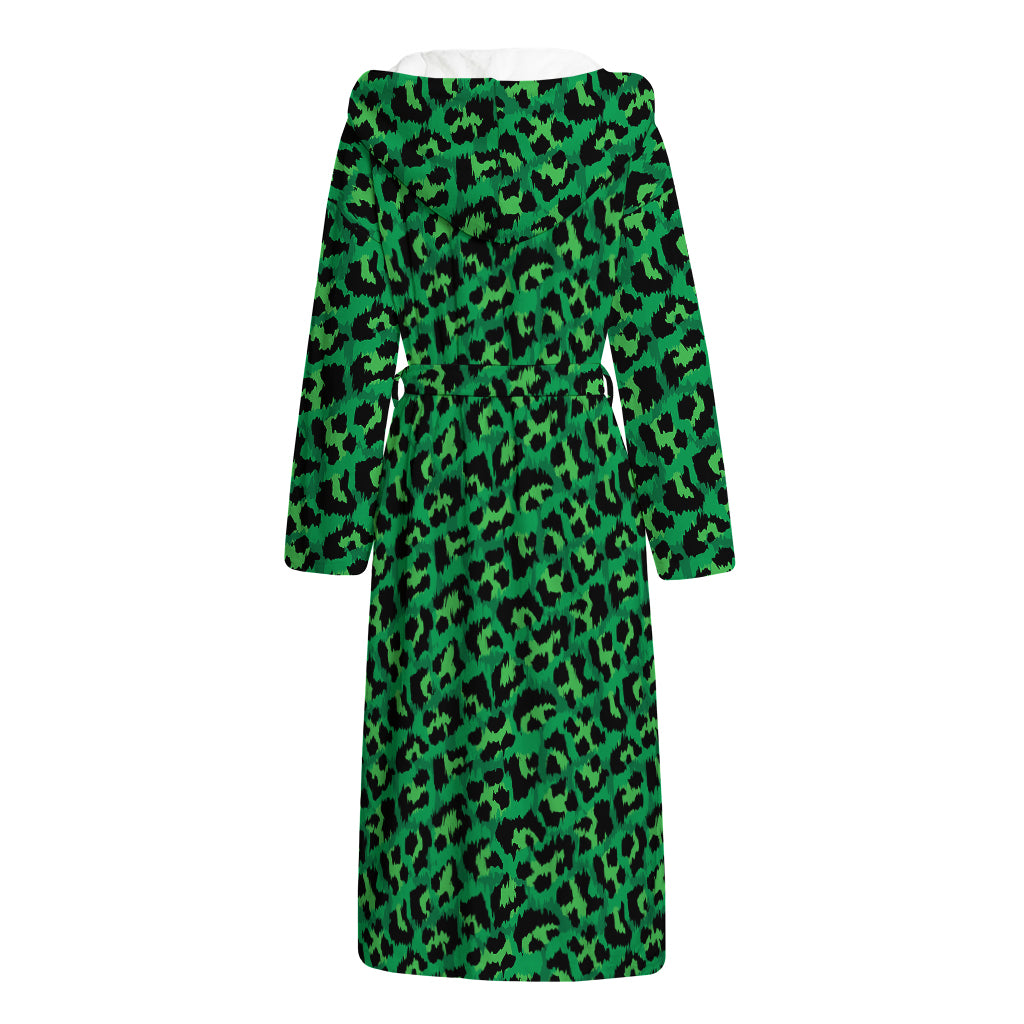 Green Leopard Print Hooded Bathrobe