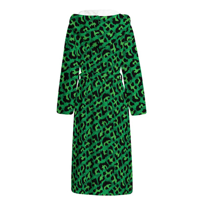 Green Leopard Print Hooded Bathrobe