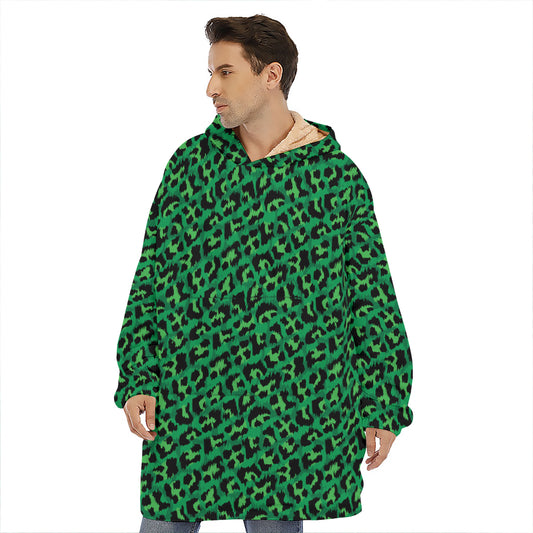 Green Leopard Print Hoodie Blanket