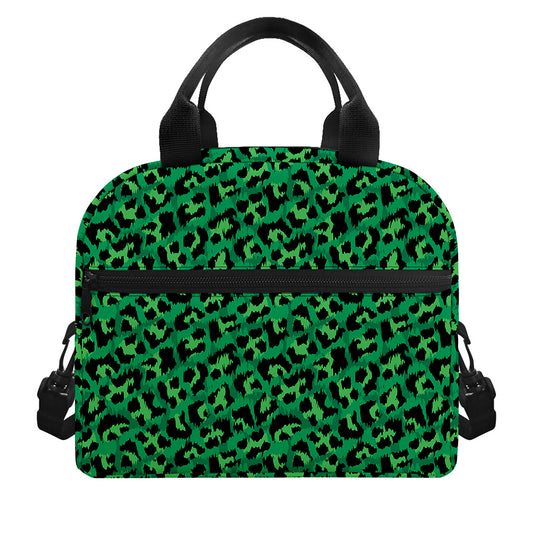 Green Leopard Print Insulated Lunch Bag