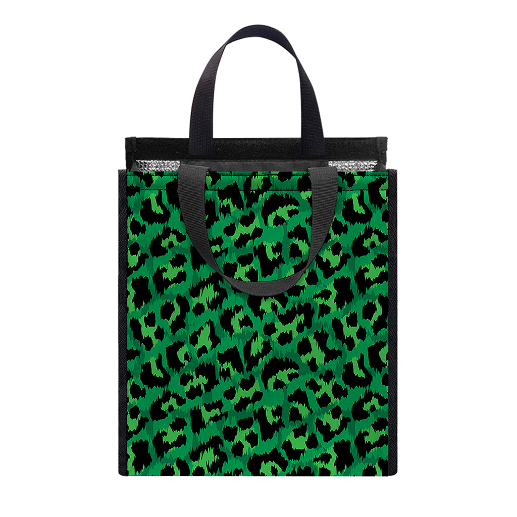 Green Leopard Print Insulated Lunch Tote