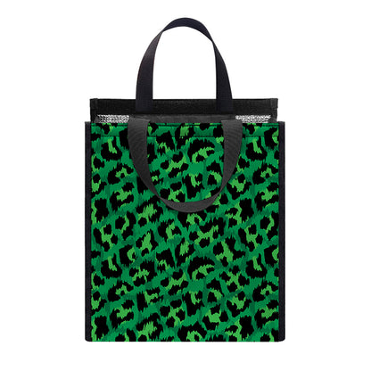 Green Leopard Print Insulated Lunch Tote