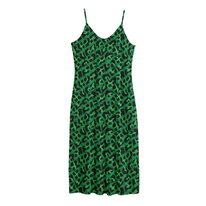 Green Leopard Print Jersey Midi Cami Dress